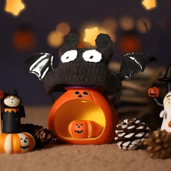 猫用ハロウィン手編みニット帽子 コウモリデザイン