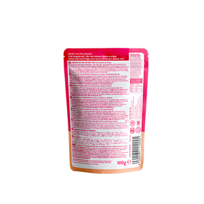 ミャオイングヘッズ 猫用パウチ サーモン 商品パッケージ裏面 100g